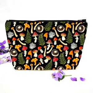 Cosmetic Bag Makeup Mushrooms Forest Trippy Pouch Travel Storage Wonderland NEW